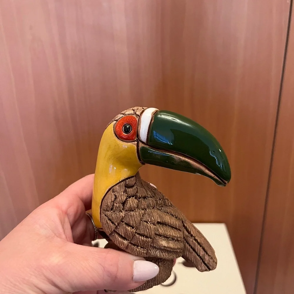 Handcrafted Tropical Toucan Bird Figurine - Yellow & Green